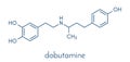 Dobutamine sympathomimetic drug molecule. Skeletal formula.