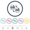 DOC DOCX file conversion flat color icons in round outlines