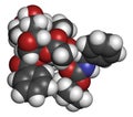 Docetaxel cancer chemotherapy drug molecule. Taxane class drug used in treatment of breast, prostate, lung and ovarian cancer etc