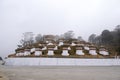 Dochu La Pass with 108 stupas or chortens, built on a central hillock, along the east-west road from Thimpu to Punakha, Bhutan