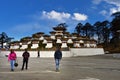 The 108 memorial chortens or stupas known as Druk Wangyal Chortens at the Dochula pass, Bhutan