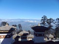 The 108 chortens stupas is the memorial in honour of the Bhutanese soldiers at Dochula Pass on the road fro Royalty Free Stock Photo