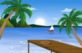 Dock Beach Landscape View Sea Vacation Holiday Tropical Vector Illustration Royalty Free Stock Photo