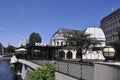 The Dock Bistro and Bar from river Crisul Repede bank in Oradea City in Romania Royalty Free Stock Photo