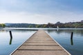 Dock Boat Sunny Lake Landscape Beautiful Idyllic Atmosphere Environment Blue Perspective Looking Out Reflection