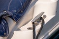 Dock cleat on the side of a boat in a small marina, an element o Royalty Free Stock Photo