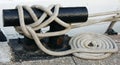 Dock Cleat and white rope Royalty Free Stock Photo