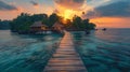 Dock Extending to Small Island at Sunset Royalty Free Stock Photo