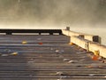 Dock on misty foggy lake Royalty Free Stock Photo