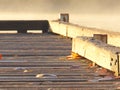 Dock on misty foggy lake Royalty Free Stock Photo