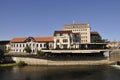 The Dock Restaurant from the Crisul Repede river bank of Oradea City in Romania. Royalty Free Stock Photo