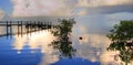 A dock at sunset over Florida Bay Royalty Free Stock Photo