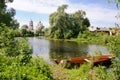 Docked Boat in the Mouth of Trubezh River - Pereslavl Landscapes Royalty Free Stock Photo