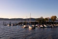 Docked Boats along the Hudson River in Sleepy Hollow New York during a Sunset