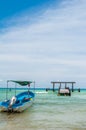 Docked Boats in a Beach Scene at Playa del Carmen