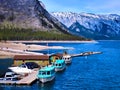 Docked Boats, Lake Minnewanka Royalty Free Stock Photo