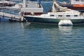 Docked sailboat damaged after hurricane Royalty Free Stock Photo