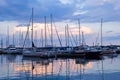 Docked sailboats at sunset Royalty Free Stock Photo