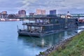 Docked ship at Danube river bank at Bratislava Royalty Free Stock Photo