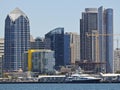 A Docked Super Yacht Attessa IV Dwarfed by San Diego Skyscrapers Royalty Free Stock Photo