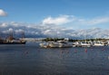 Docked yachts