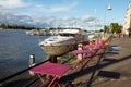 Docked yachts