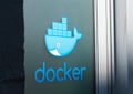 Docker sign at company headquarters in Silicon Valley