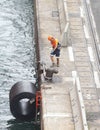 Docker at work at barcelona port vertical detail