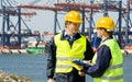 Dockers in a container harbor