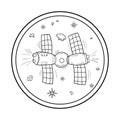 The docking of spacecraft. Doodle-style space objects, stars, and asteroids Royalty Free Stock Photo