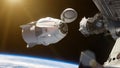 Docking of the SpaceX Crew Dragon ship with the International Space Station. Elements of this image furnished by NASA