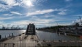 Dockland office building in Hamburg harbor at the Cruise Center Altona at Elbe river, Germany Royalty Free Stock Photo