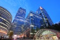 Docklands downtown office skyscrapers night cityscape London UK Royalty Free Stock Photo