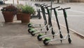 Dockless Electric Scooters on the Sidewalk Royalty Free Stock Photo