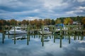 Docks and autumn color at Oak Creek Landing, in Newcomb, near St