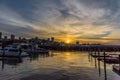 Docks in the San Francisco Bay with a Beautiful Sunset Sky and Reflection Royalty Free Stock Photo