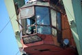 Dockside cargo crane operator at river port Kolyma Royalty Free Stock Photo