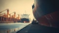 Cargo Ship Docked at Industrial Port Harbor Sunset Royalty Free Stock Photo