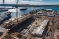 dockyard with view of ship under construction, seen from above Royalty Free Stock Photo