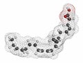 Docosahexaenoic acid (DHA, cervonic acid) molecule. Polyunsaturated omega-3 fatty acid present in fish oil. Atoms are represented