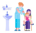 Docotr do injection for child in clinic vector illustration. Medical vaccination in hospital, woman with syringe near Royalty Free Stock Photo