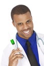 American doctor holding a large syringe and looking evil Royalty Free Stock Photo