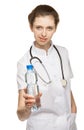 Doctor advertising potable water for patient Royalty Free Stock Photo