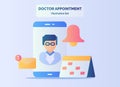 Doctor appointment concept smartphone screen schedule calendar reminder email notification with flat cartoon style