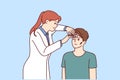 Doctor assists injured patient with head abrasions after accident or fight with criminal