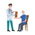 Doctor attending old man in chair