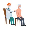 Doctor attending old man in chairs