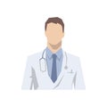 Doctor avatar icon in white coat, flat design face illustration. Senior consultant, medicine