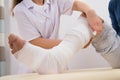 Doctor bandaging patient's leg Royalty Free Stock Photo