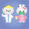 Doctor bear and nurse cartoon Character